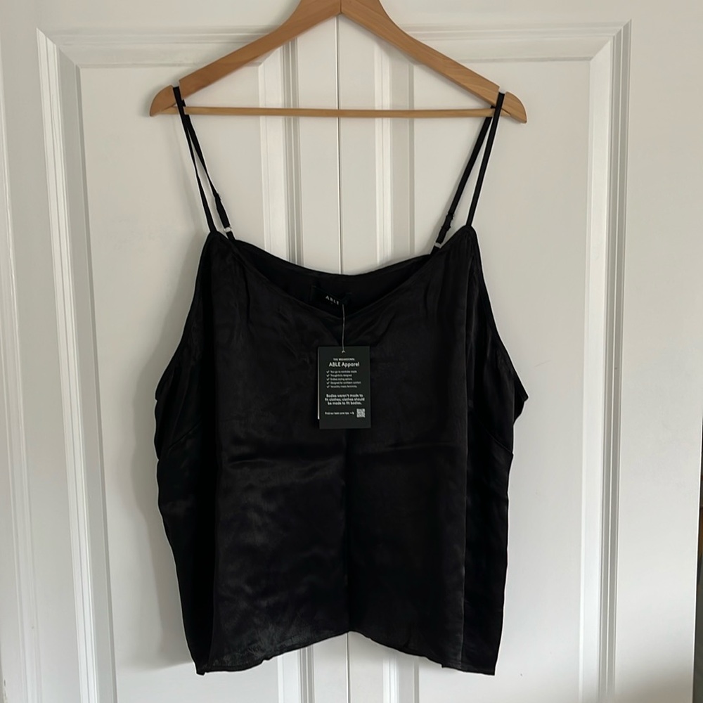 3X ABLE Tulli Tank Top, Black Satin